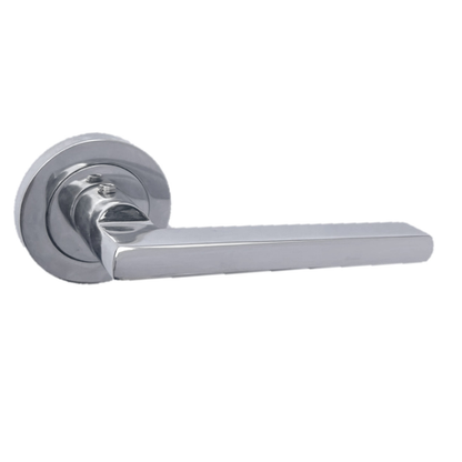 Polished Chrome Modern Lever on Round Rose Door Handles - 115mm handle with 52mm rose