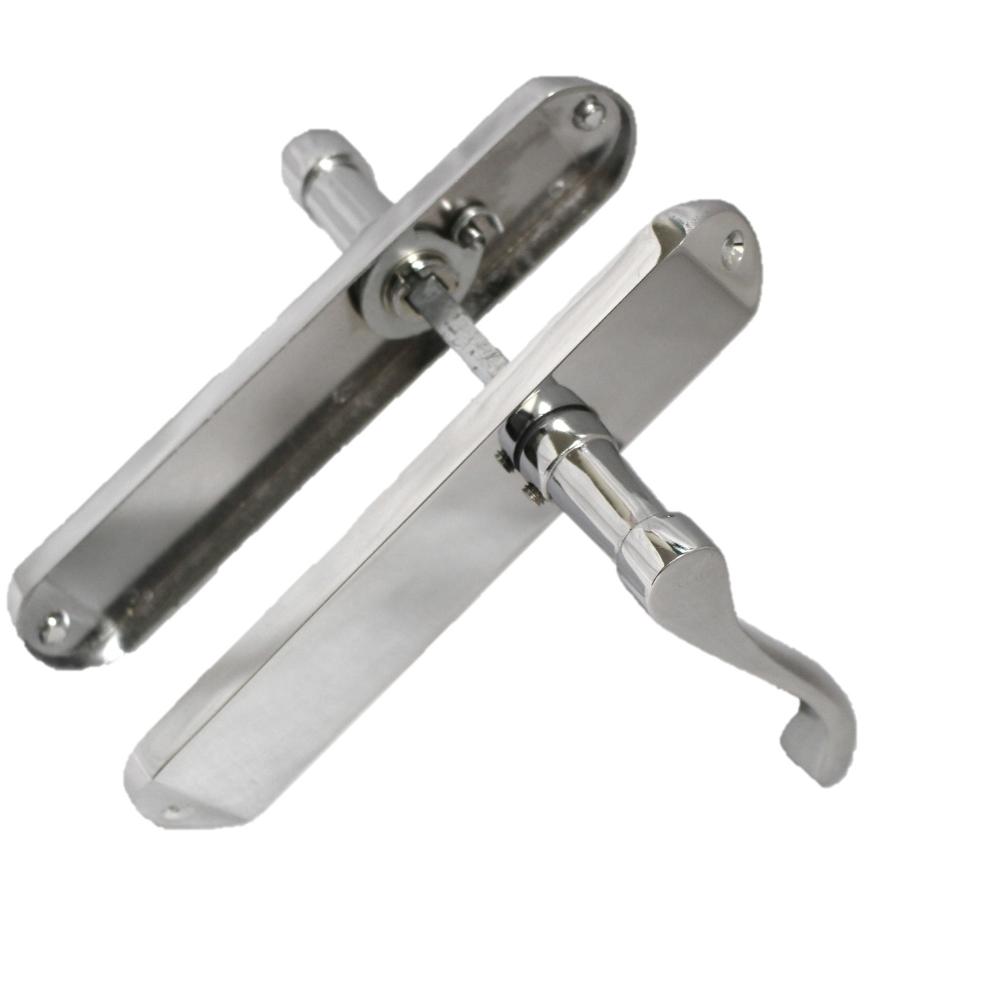 Polished Chrome Chrome Door Handles with Long Back Plate and Tubular Latch Stellar Design - 18mm x 12mm