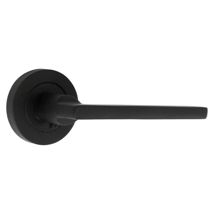 Matt Black Modern Lever on Round Rose Door Handles - 115mm handle with 52mm rose