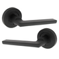 Matt Black Modern Lever on Round Rose Door Handles - 115mm handle with 52mm rose