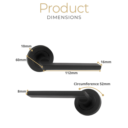 Matt Black Modern Lever on Round Rose Door Handles - 115mm handle with 52mm rose
