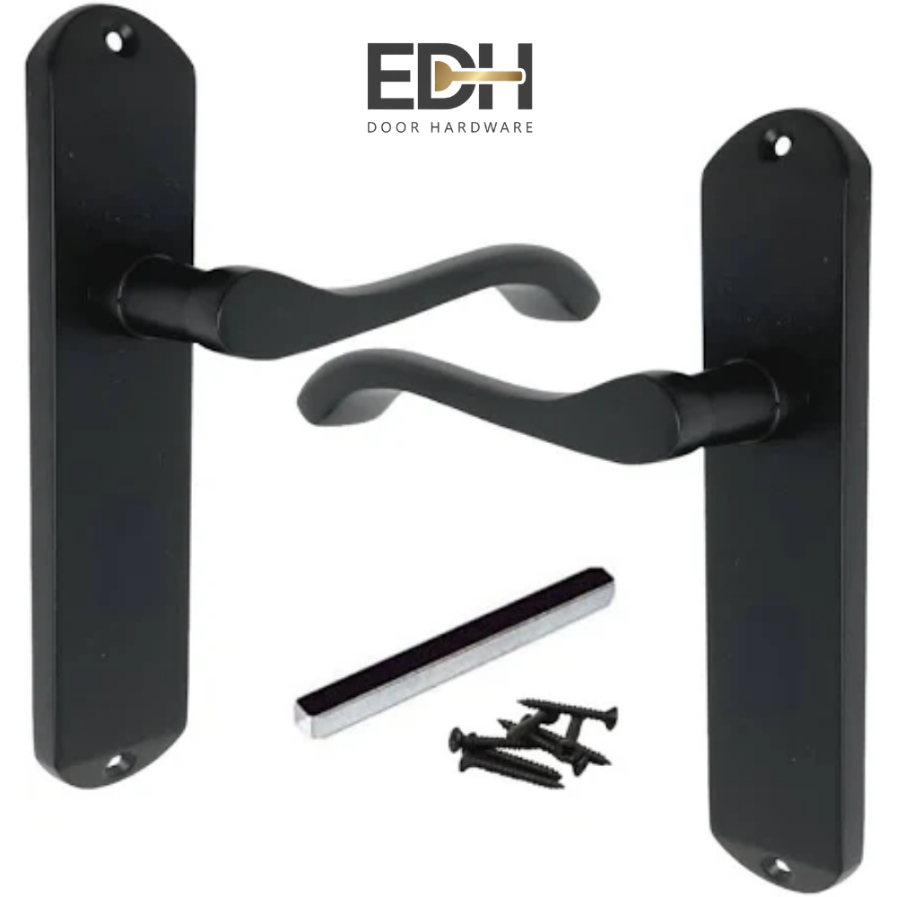 Matt Black Cadenza Victorian Scroll Lever Latch Set - 178mm x 38mm