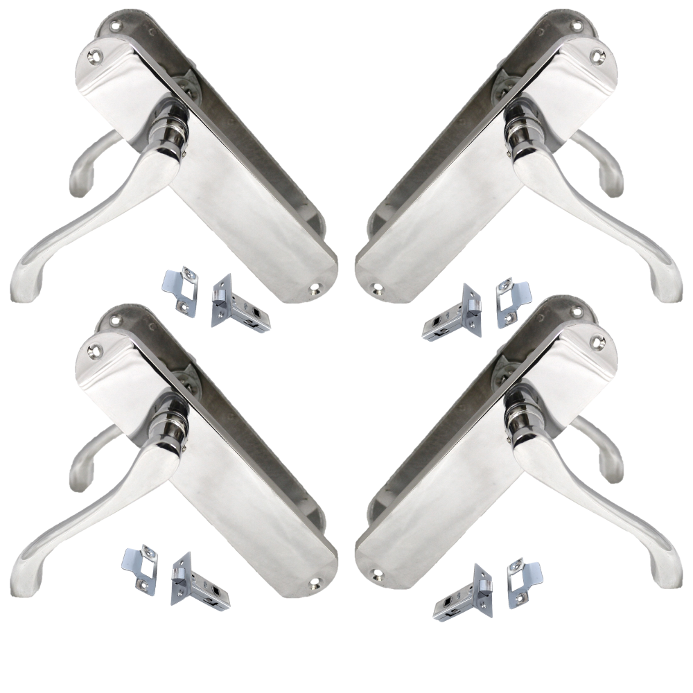 Polished Chrome Chrome Door Handles with Long Back Plate and Tubular Latch Stellar Design - 18mm x 12mm