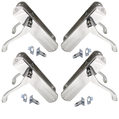 Polished Chrome Chrome Door Handles with Long Back Plate and Tubular Latch Stellar Design - 18mm x 12mm