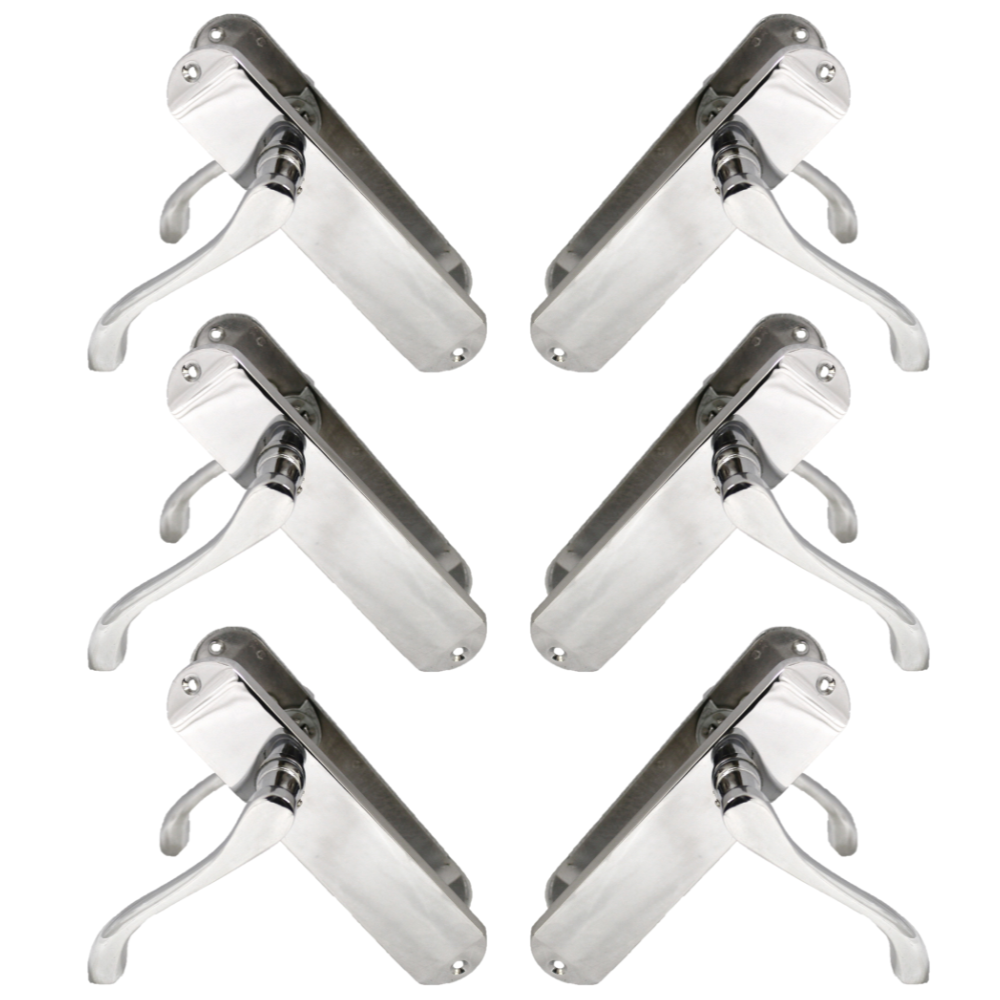 Polished Chrome Chrome Door Handles with Long Back Plate  Latch  Design - 18mm x 12mm