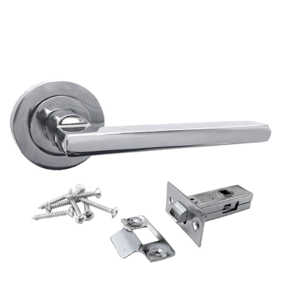 Polished Chrome Modern Lever on Round Rose Door Handles - 115mm handle with 52mm rose