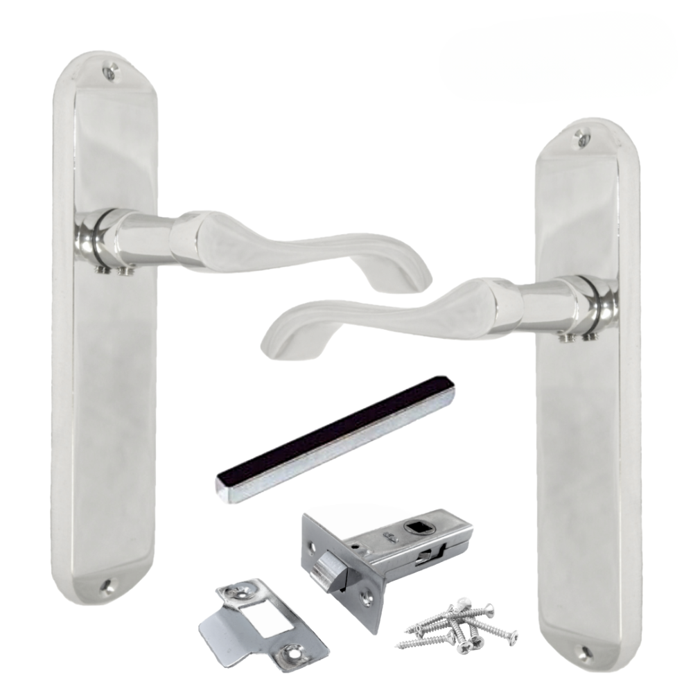 Polished Chrome Chrome Door Handles with Long Backplate & Tubular Latch Modern & Durable Stellar Design for Doors - 18mm x 6mm