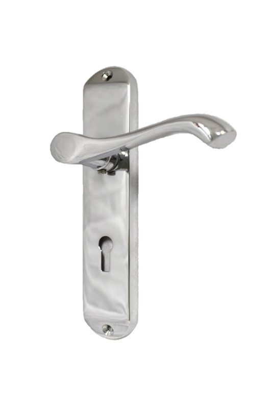 Cadenza Door Handles on Backplate Chrome Scroll Lock Handle