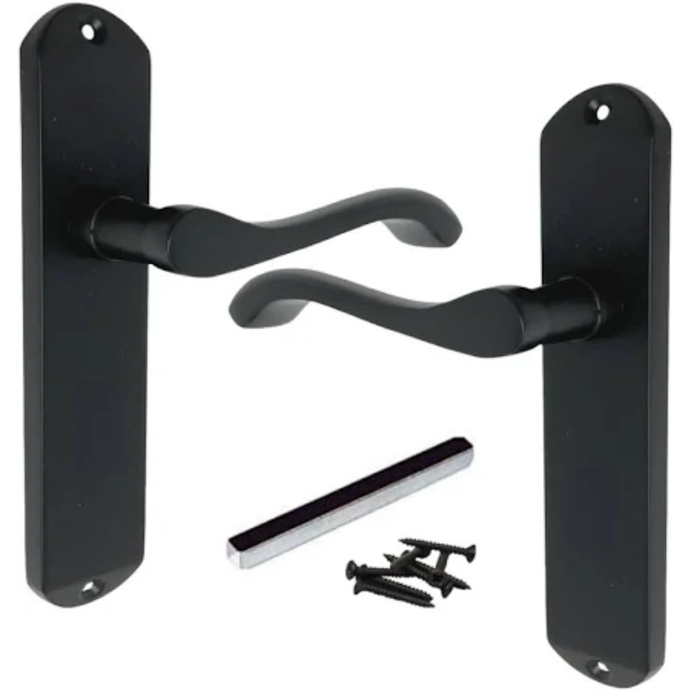 Matt Black Cadenza Victorian Scroll Door Handles Lever Latch 178x38mm - 35mm x 16mm