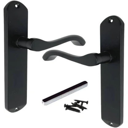 Matt Black Cadenza Victorian Scroll Door Handles Lever Latch 178x38mm - 35mm x 16mm