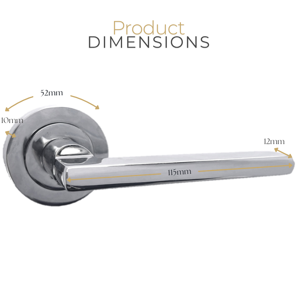 Polished Chrome Modern Lever on Round Rose Door Handles - 115mm handle with 52mm rose