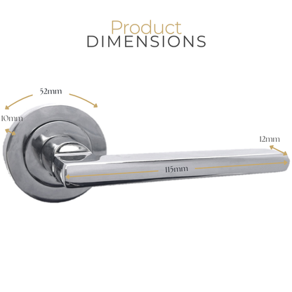 Polished Chrome Modern Lever on Round Rose Door Handles - 115mm handle with 52mm rose