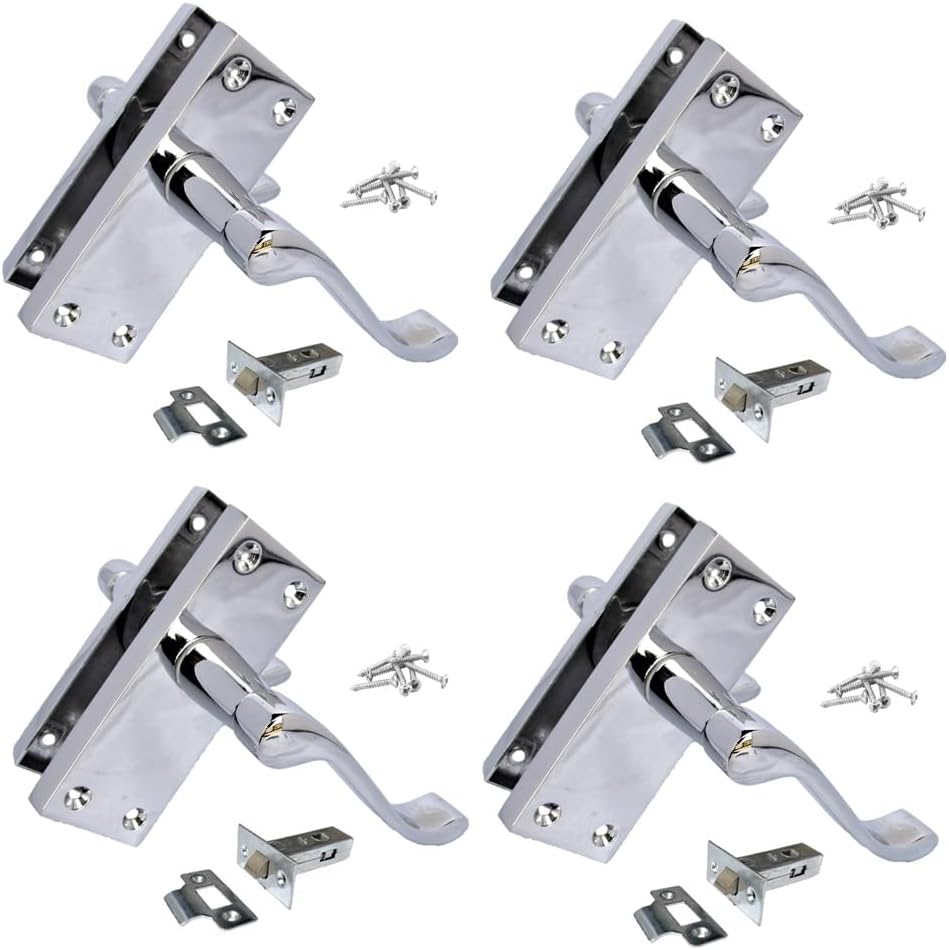 Victorian Scroll Silver Door Handles in Polished Chrome