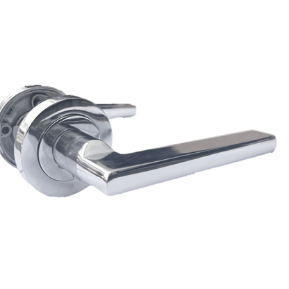 Polished Chrome Modern Lever on Round Rose Door Handles - 115mm handle with 52mm rose