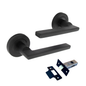 Matt Black Modern Lever on Round Rose Door Handles - 115mm handle with 52mm rose