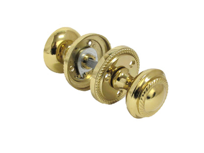Brass Plated Round Georgian Style Sprung Internal & External Door Knob Set for Mortice Locks & Tubular latches (6 Pairs)