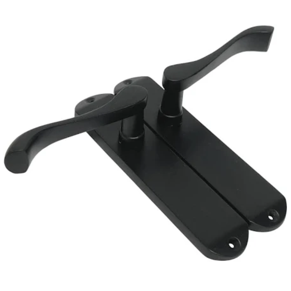 Matt Black Cadenza Victorian Scroll Door Handles Lever Latch 178x38mm - 35mm x 16mm