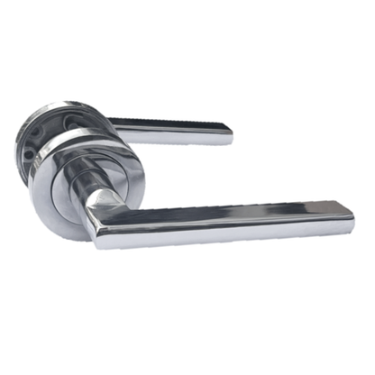 Polished Chrome Modern Lever on Round Rose Door Handles - 115mm handle with 52mm rose