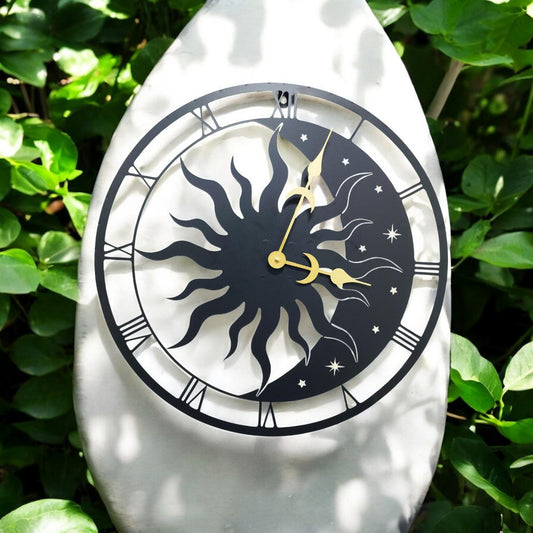 Sun & Moon Silhouette Wall Clock (50cm x 50cm x 2cm) – Large Metal Decorative Indoor and  Outdoor Clock for Garden, Living Room and Patio