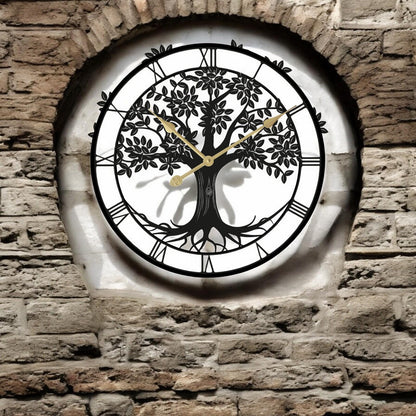 Tree of Life Silhouette Wall Clock (50cm x 50cm x 2cm) – Large Metal Decorative Indoor and Outdoor Clock for Garden, Living Room & Patio