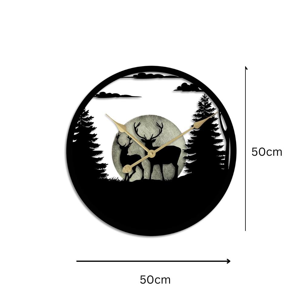 Stags in Forest Silhouette Wall Clock – Large Metal Decorative Indoor & Outdoor Clock for Garden, Living Room and Patio