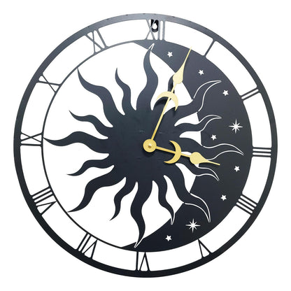 Sun & Moon Silhouette Wall Clock (50cm x 50cm x 2cm) – Large Metal Decorative Indoor and  Outdoor Clock for Garden, Living Room and Patio