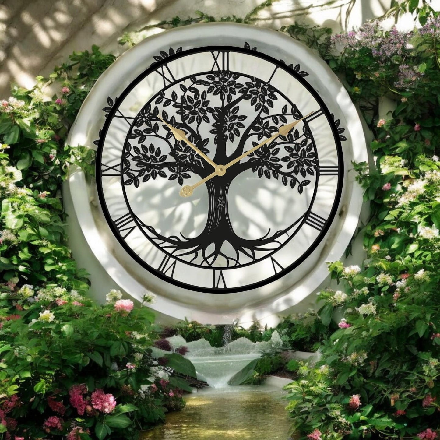 Tree of Life Silhouette Wall Clock (50cm x 50cm x 2cm) – Large Metal Decorative Indoor and Outdoor Clock for Garden, Living Room & Patio