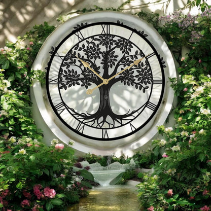 Tree of Life Silhouette Wall Clock (50cm x 50cm x 2cm) – Large Metal Decorative Indoor and Outdoor Clock for Garden, Living Room & Patio