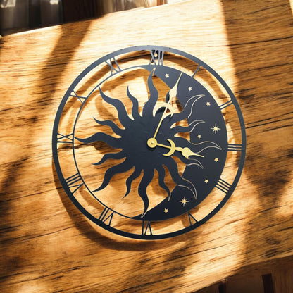 Sun & Moon Silhouette Wall Clock (50cm x 50cm x 2cm) – Large Metal Decorative Indoor and  Outdoor Clock for Garden, Living Room and Patio