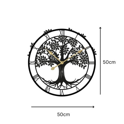 Tree of Life Silhouette Wall Clock (50cm x 50cm x 2cm) – Large Metal Decorative Indoor and Outdoor Clock for Garden, Living Room & Patio