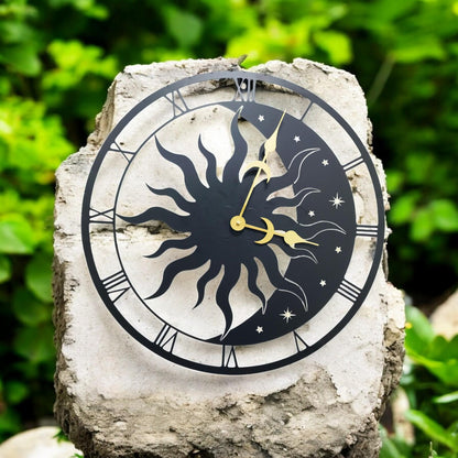 Sun & Moon Silhouette Wall Clock (50cm x 50cm x 2cm) – Large Metal Decorative Indoor and  Outdoor Clock for Garden, Living Room and Patio
