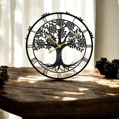 Tree of Life Silhouette Wall Clock (50cm x 50cm x 2cm) – Large Metal Decorative Indoor and Outdoor Clock for Garden, Living Room & Patio