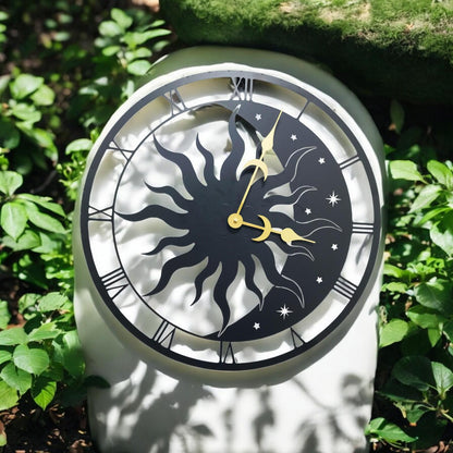 Sun & Moon Silhouette Wall Clock (50cm x 50cm x 2cm) – Large Metal Decorative Indoor and  Outdoor Clock for Garden, Living Room and Patio