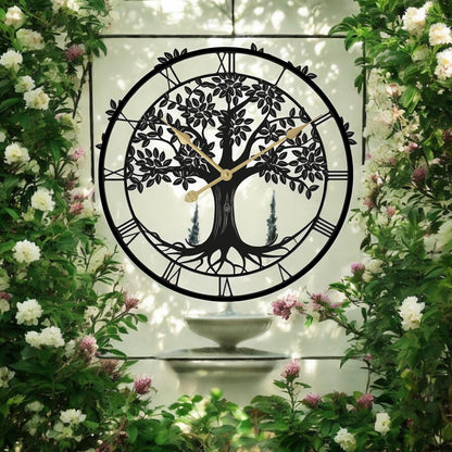 Tree of Life Silhouette Wall Clock (50cm x 50cm x 2cm) – Large Metal Decorative Indoor and Outdoor Clock for Garden, Living Room & Patio