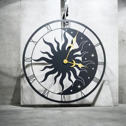 Sun & Moon Silhouette Wall Clock (50cm x 50cm x 2cm) – Large Metal Decorative Indoor and  Outdoor Clock for Garden, Living Room and Patio
