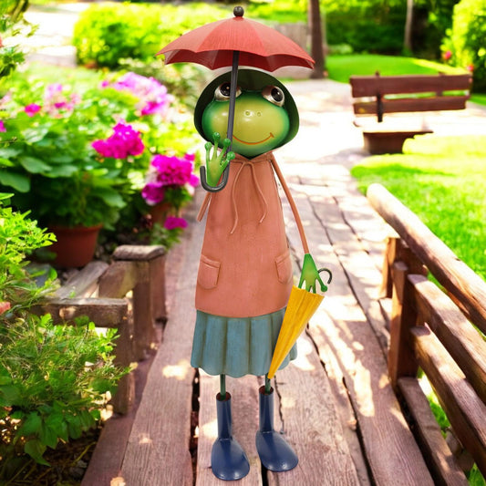 Tall Metal Pink Soggy Froggy (46cm x 18cm x 14cm) – Quirky Handcrafted Frog Garden Ornament – Metal Frog Statue for Outdoor