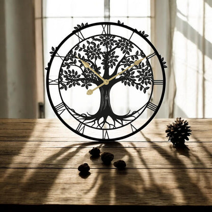 Tree of Life Silhouette Wall Clock (50cm x 50cm x 2cm) – Large Metal Decorative Indoor and Outdoor Clock for Garden, Living Room & Patio