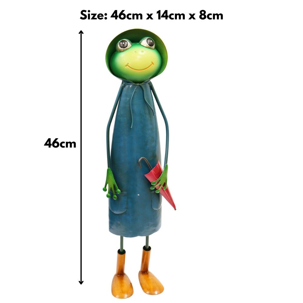 Tall Metal Blue Soggy Froggy (46cm x 18cm x 14cm) – Quirky Handcrafted Frog Garden Ornament – Metal Frog Statue for Outdoor