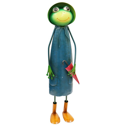 Tall Metal Blue Soggy Froggy (46cm x 18cm x 14cm) – Quirky Handcrafted Frog Garden Ornament – Metal Frog Statue for Outdoor