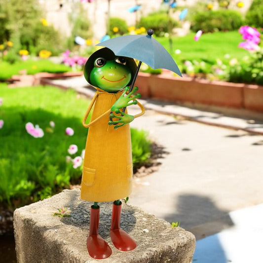 Metal Yellow Soggy Froggy (37.5cm x 15cm x 14cm) – Quirky Handcrafted Frog Garden Ornament – Weather-Resistant Metal Frog Statue for Outdoor