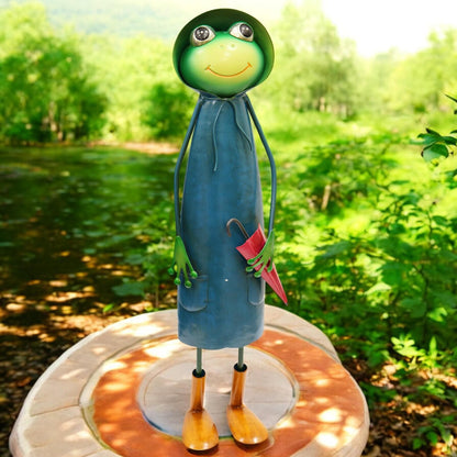 Tall Metal Blue Soggy Froggy (46cm x 18cm x 14cm) – Quirky Handcrafted Frog Garden Ornament – Metal Frog Statue for Outdoor