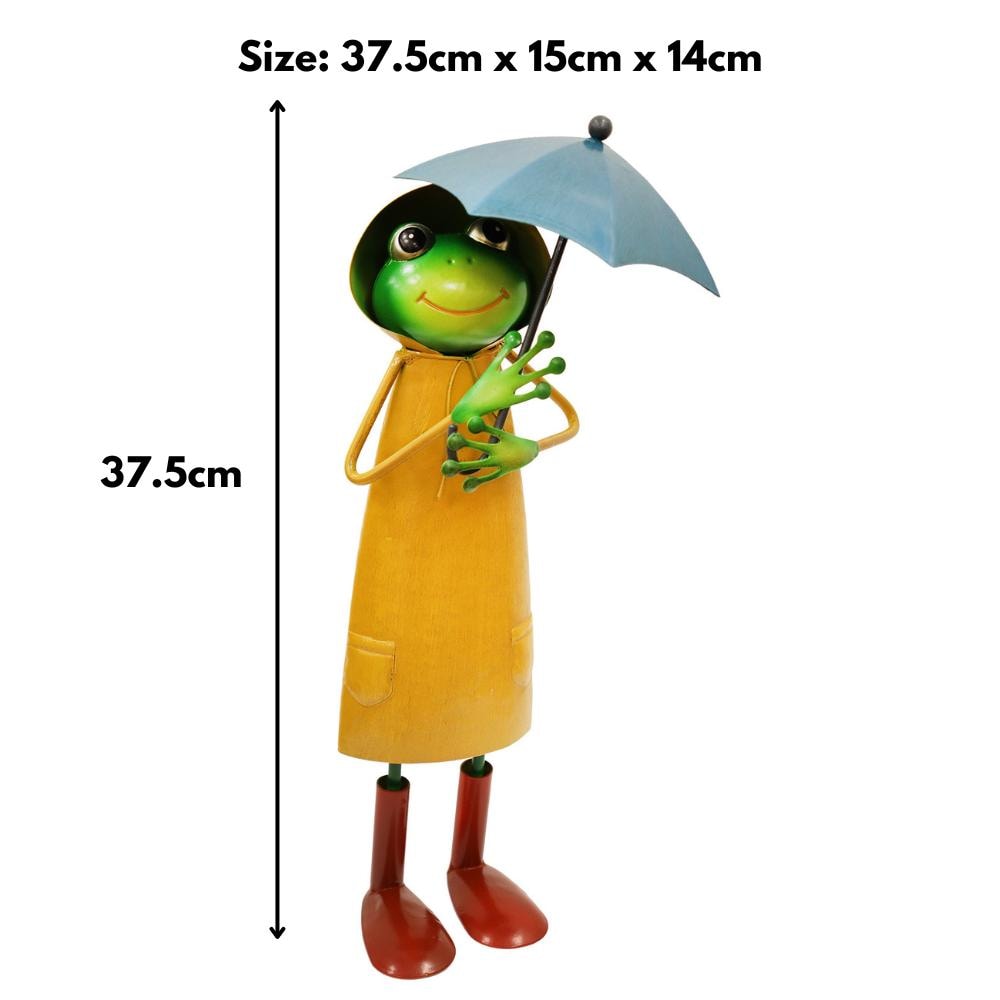 Metal Yellow Soggy Froggy (37.5cm x 15cm x 14cm) – Quirky Handcrafted Frog Garden Ornament – Weather-Resistant Metal Frog Statue for Outdoor