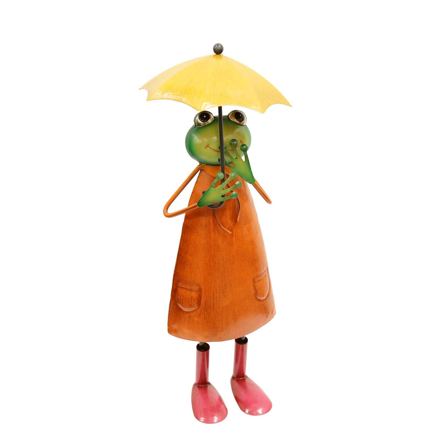 Metal Orange Soggy Froggy (40.5cm x 15cm x 14cm) – Quirky Handcrafted Frog Garden Ornament – Weather-Resistant Metal Frog Statue for Outdoor