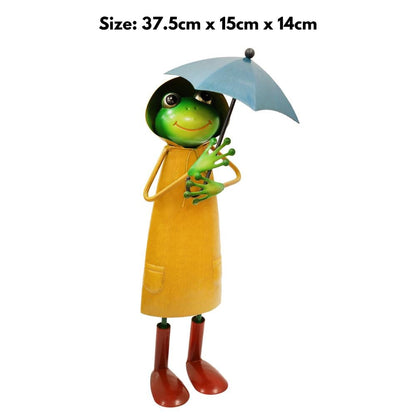 Metal Yellow Soggy Froggy (37.5cm x 15cm x 14cm) – Quirky Handcrafted Frog Garden Ornament – Weather-Resistant Metal Frog Statue for Outdoor