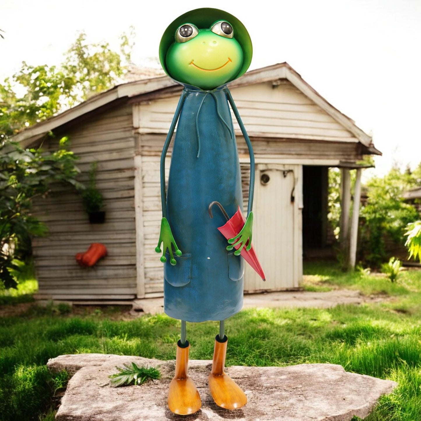 Tall Metal Blue Soggy Froggy (46cm x 18cm x 14cm) – Quirky Handcrafted Frog Garden Ornament – Metal Frog Statue for Outdoor