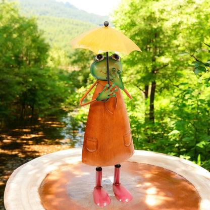 Metal Orange Soggy Froggy (40.5cm x 15cm x 14cm) – Quirky Handcrafted Frog Garden Ornament – Weather-Resistant Metal Frog Statue for Outdoor