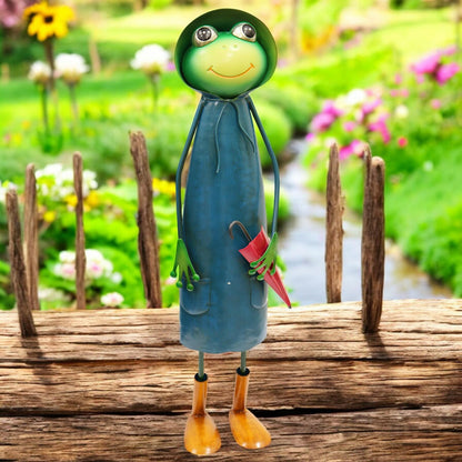 Tall Metal Blue Soggy Froggy (46cm x 18cm x 14cm) – Quirky Handcrafted Frog Garden Ornament – Metal Frog Statue for Outdoor
