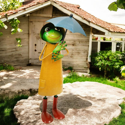 Metal Yellow Soggy Froggy (37.5cm x 15cm x 14cm) – Quirky Handcrafted Frog Garden Ornament – Weather-Resistant Metal Frog Statue for Outdoor