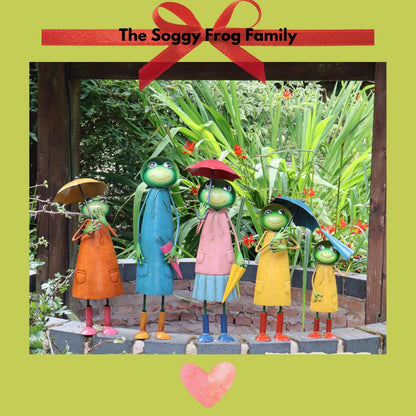 Metal Orange Soggy Froggy (40.5cm x 15cm x 14cm) – Quirky Handcrafted Frog Garden Ornament – Weather-Resistant Metal Frog Statue for Outdoor