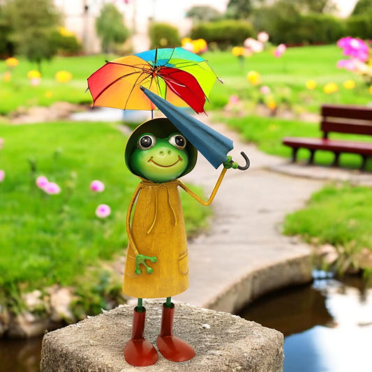 Small Metal Yellow Soggy Froggy (28.5cm x 12.5cm x 7cm) – Quirky Handcrafted Frog Garden Ornament –  Metal Frog Statue for Outdoor